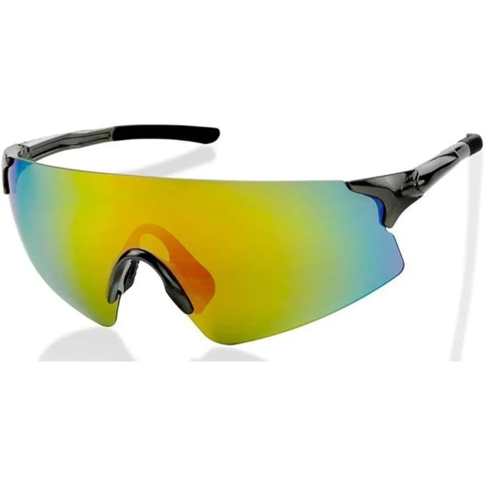 Mens Rimless Wrap Around Sport Sunglasses Iridescent Rainbow Shield Gunmetal New